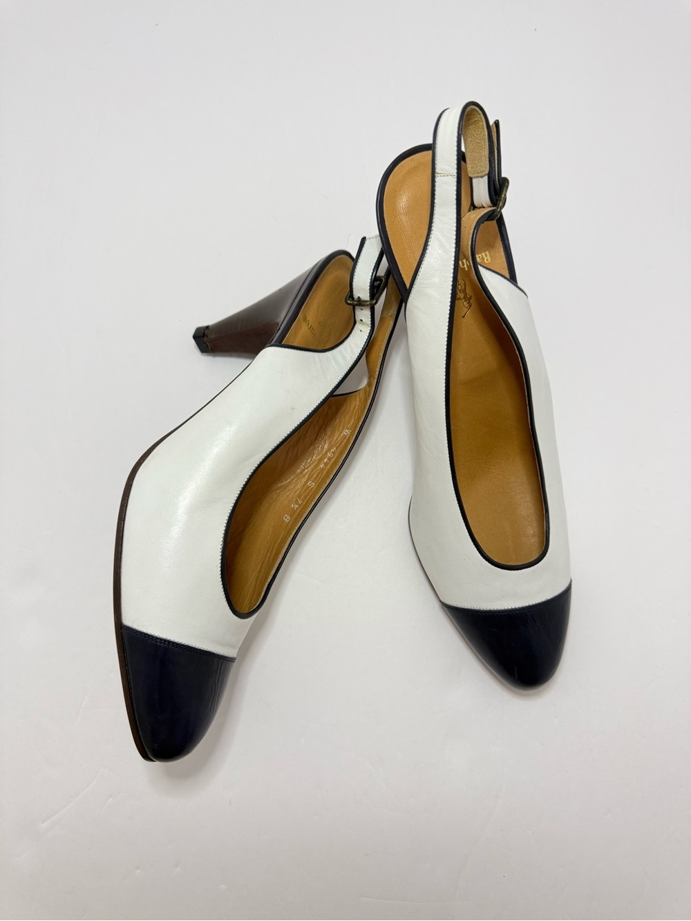 Ralph Lauren Vintage Made in Italy Leather Slingback Cap Toe Heels 7.5B